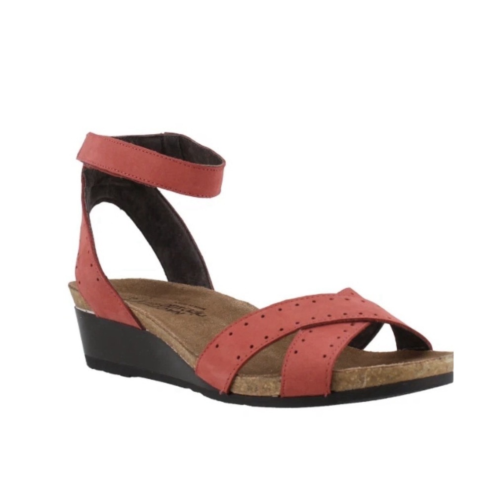 Naot Wand Wedge Sandal Womens 40 / 9 Brick Red Leather Comfort Shoe Ankle Strap